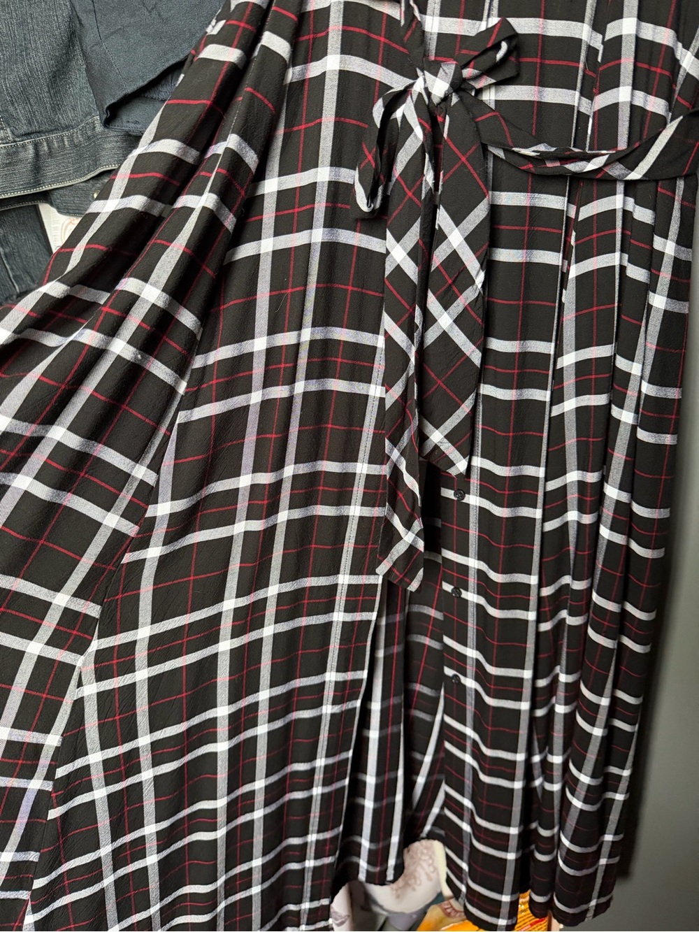 Calvin Klein Black & White Plaid Maxi Shirt Dress with Tie Waist - Picture 6 of 6